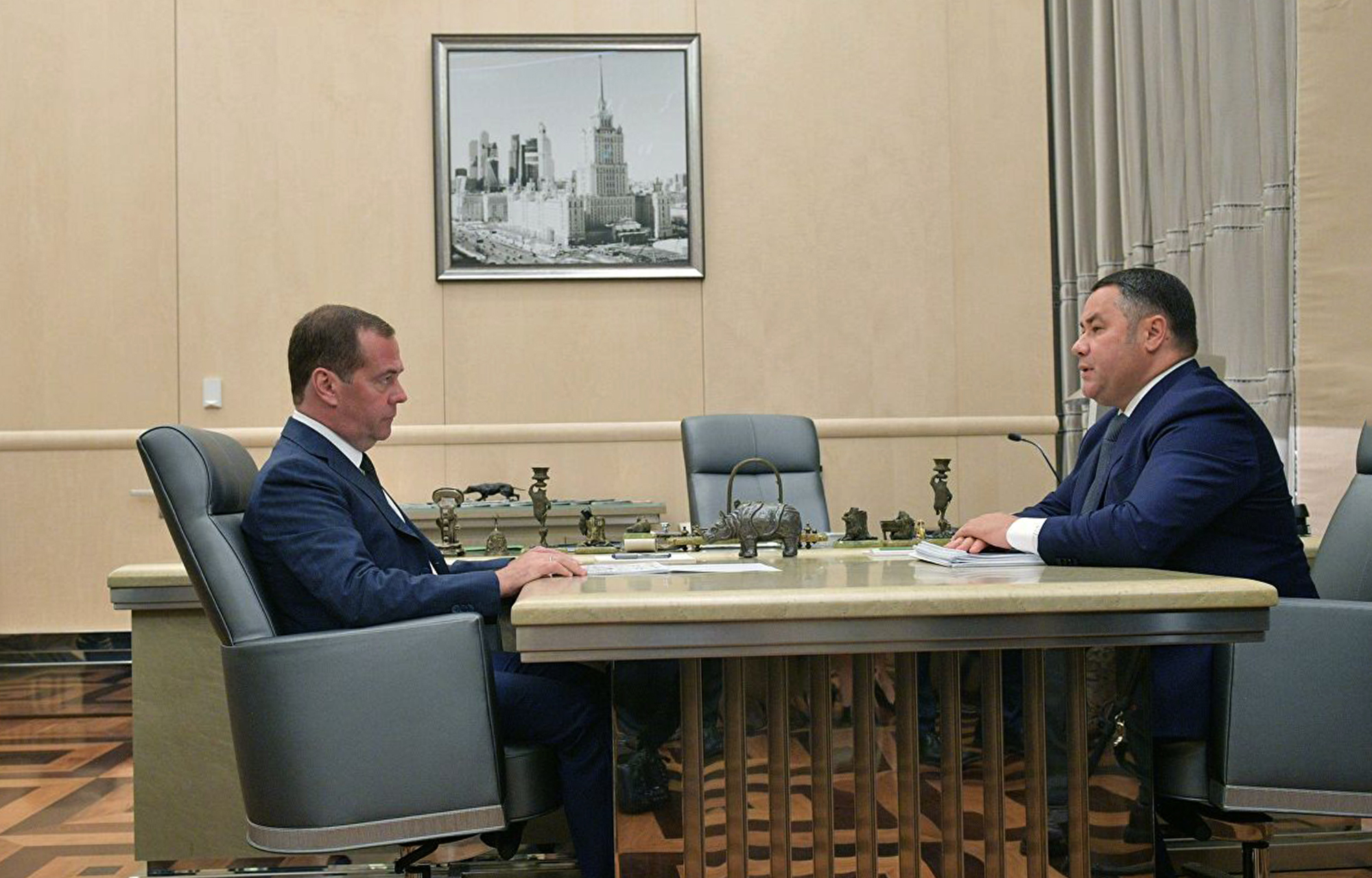 Председатель Правительства РФ Дмитрий Медведев и Губернатор Игорь Руденя обсудили реализацию национальных проектов в Тверской области